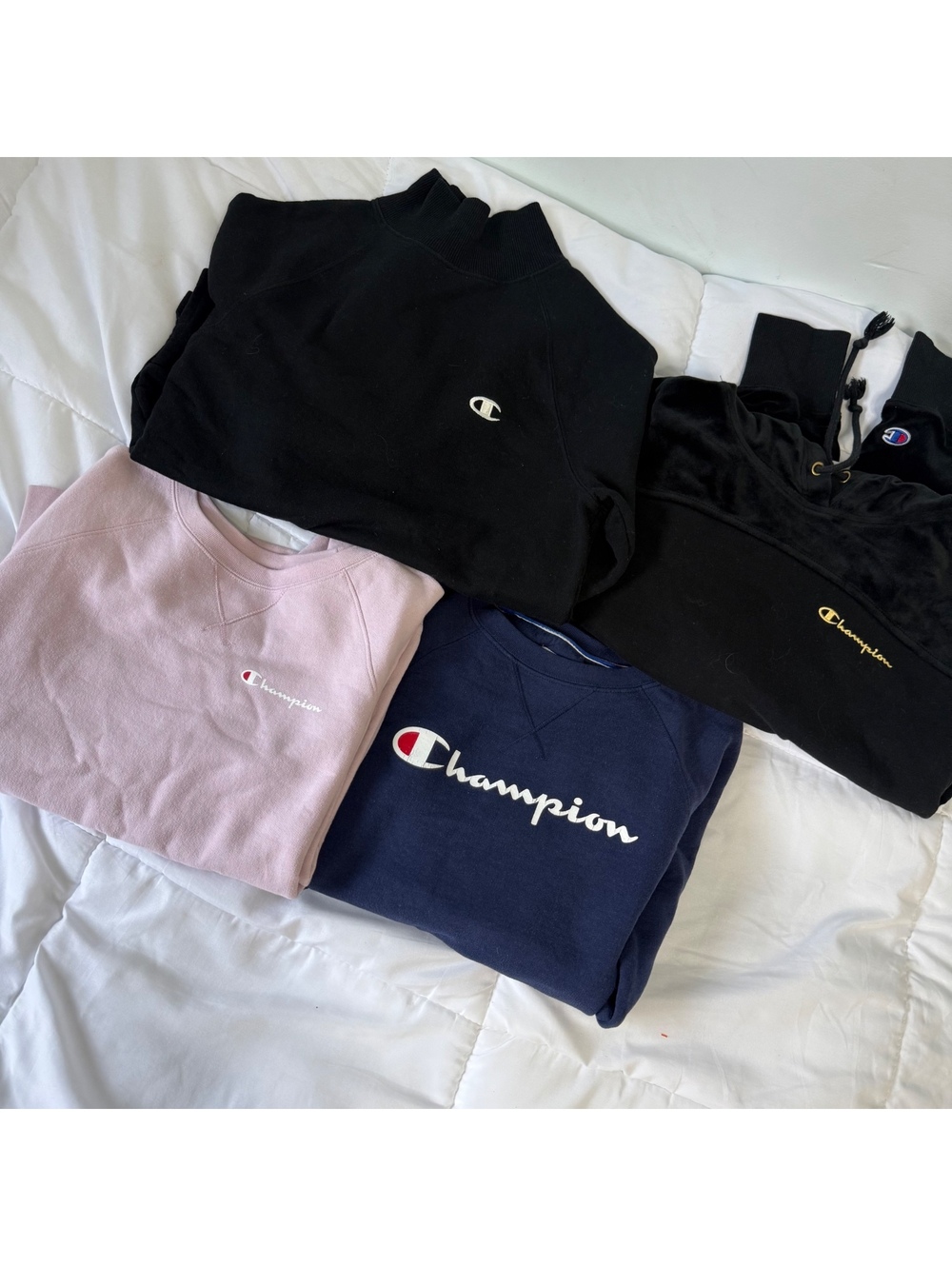 champion small/xs sweatshirts / hoodie bundle black blue pink white gold